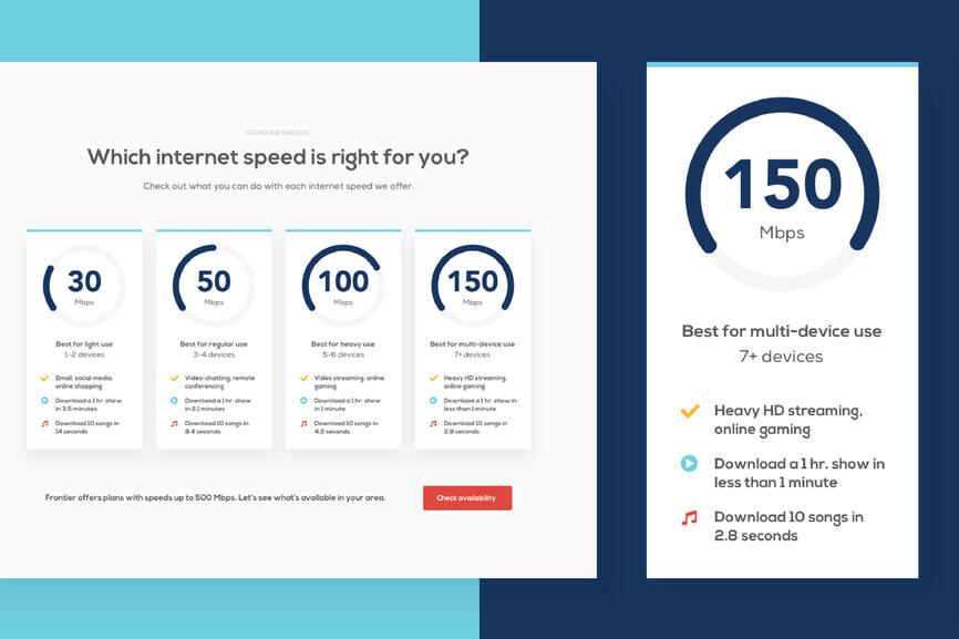 Frontier - Internet Speed Cards UI UX