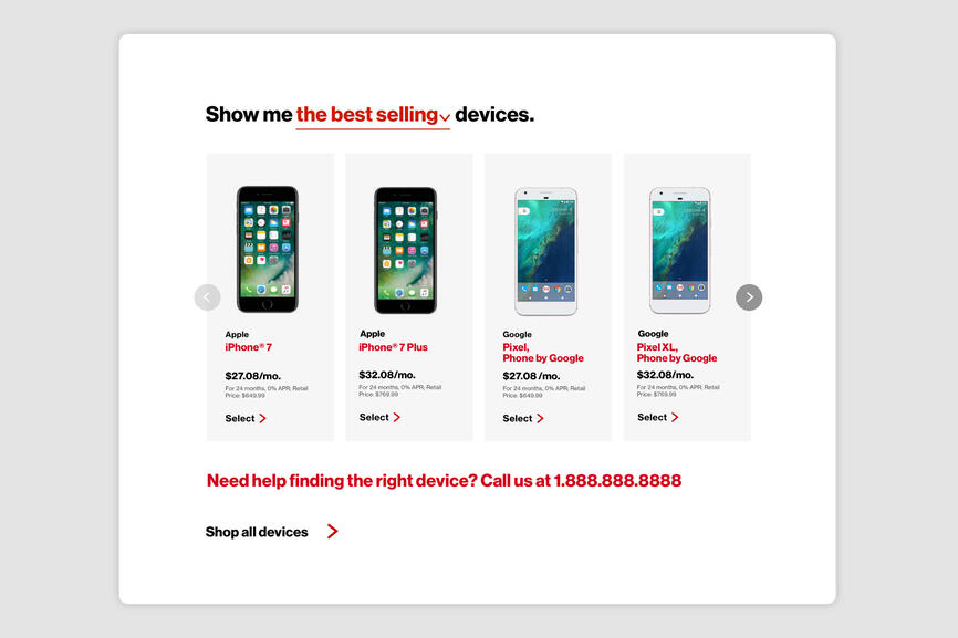 Verizon Wireless - Shop Phone Grid - Web Design