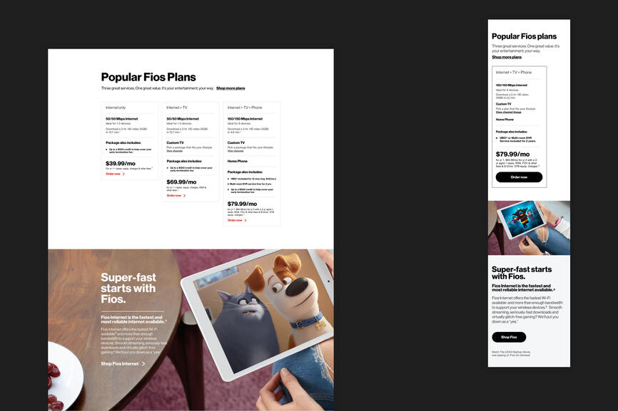 Verizon Fios Plans - Desktop &amp; Mobile Web Design